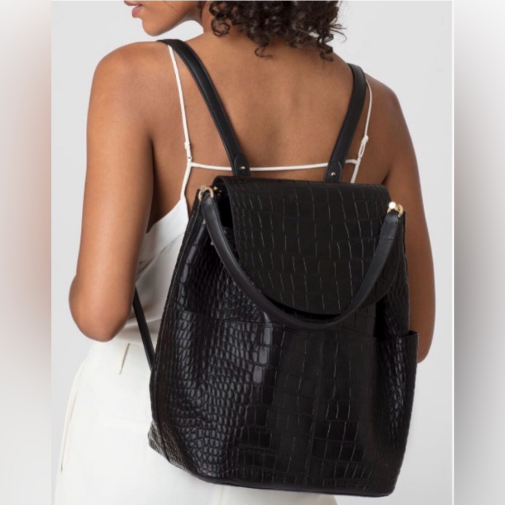Cuyana Black Croc-Embossed Backpack 13-inch